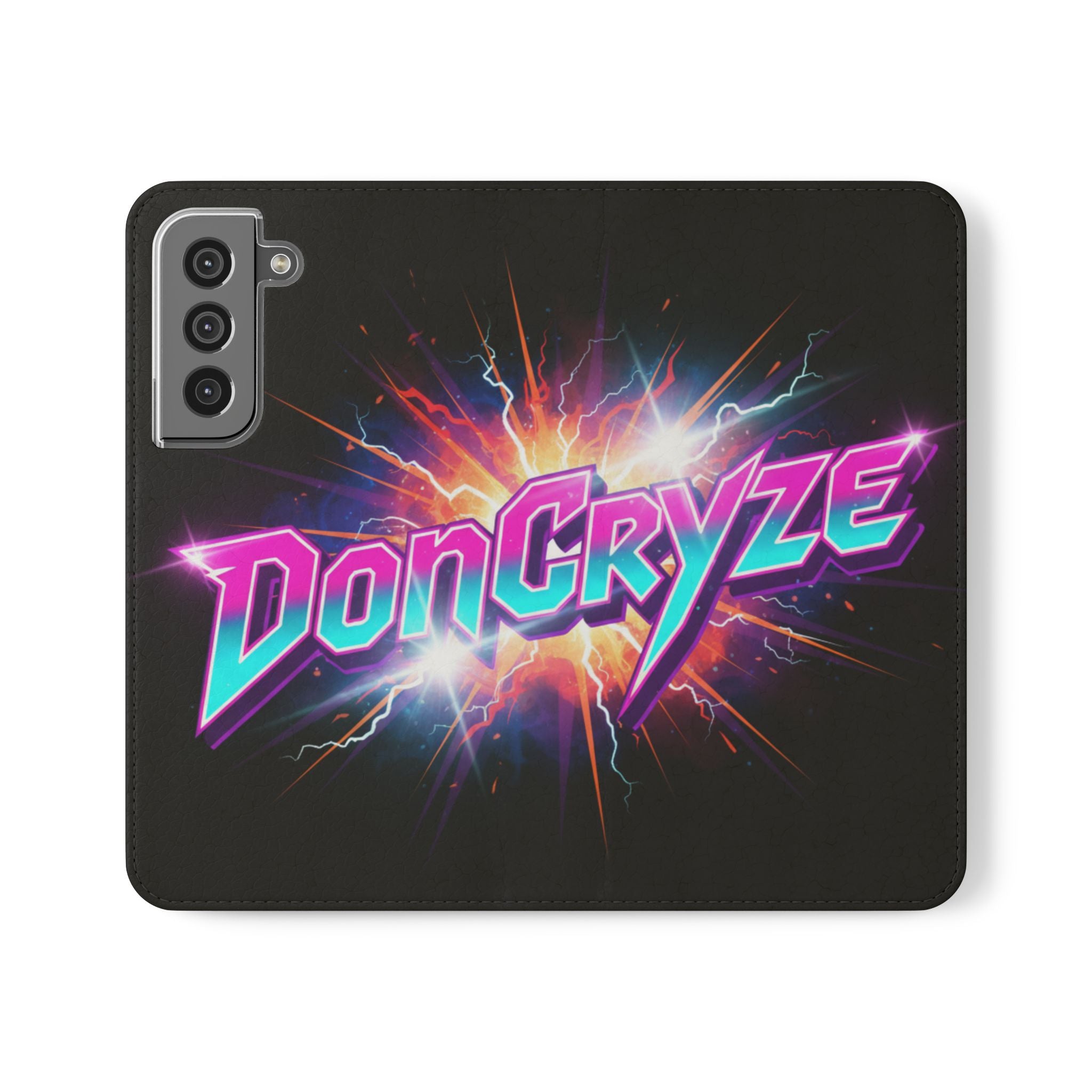 DonCryze Retro Lightning Flip Phone Case — Neon 80s Wallet Cover