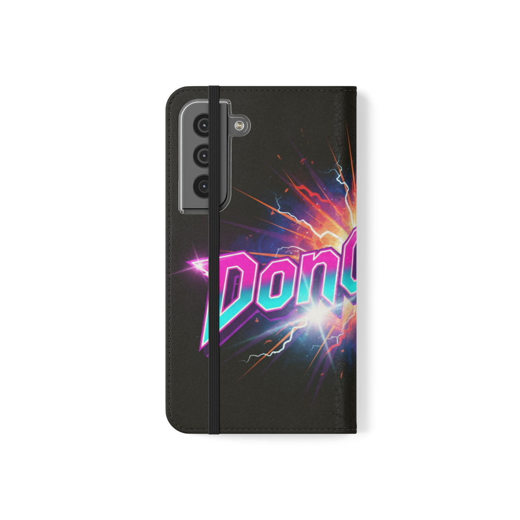 DonCryze Retro Lightning Flip Phone Case — Neon 80s Wallet Cover