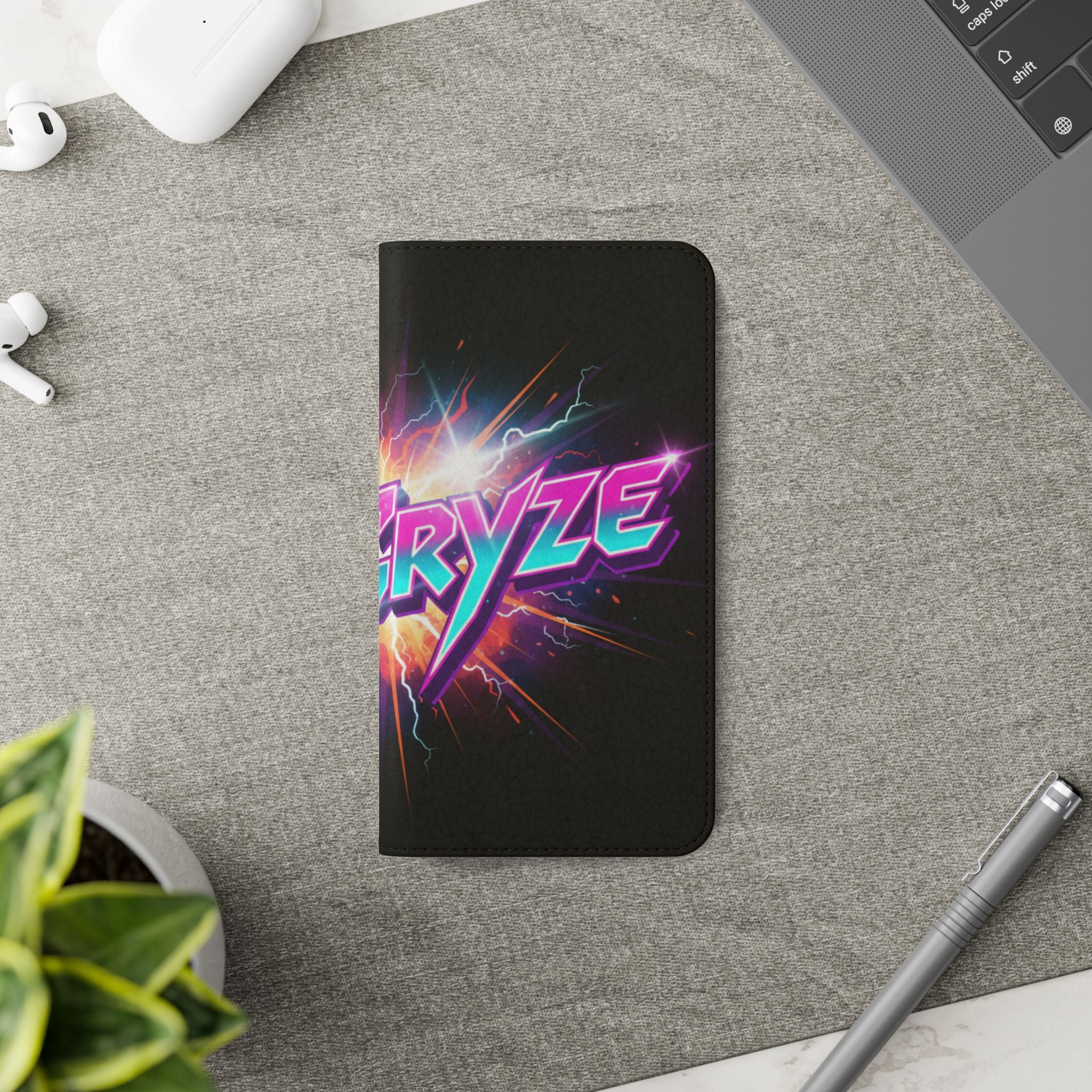 DonCryze Retro Lightning Flip Phone Case — Neon 80s Wallet Cover